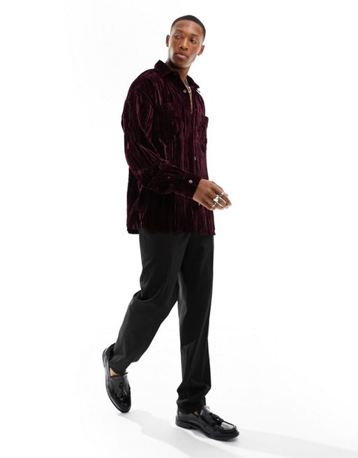 ASOS DESIGN 90s oversized shirt with double pockets in crinkle velvet