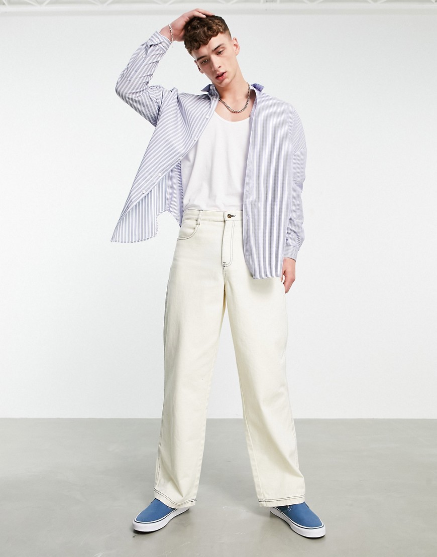 ASOS DESIGN 90s oversized shirt with patchwork stripe-Blues