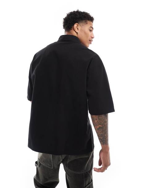 ASOS DESIGN 90s oversized shirt with zip in black - view 1