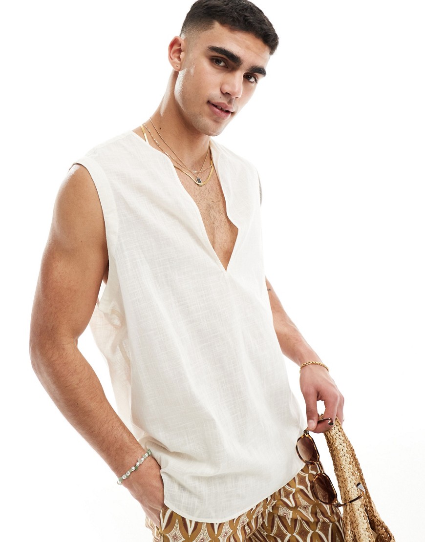 ASOS DESIGN 90s oversized sleeveless linen look shirt in white