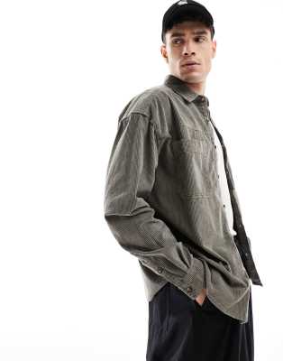 ASOS DESIGN ASOS DESIGN 90s oversized snow wash cord shirt with frayed seams in washed black-Grey