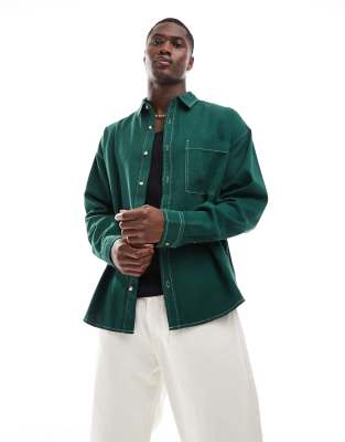 ASOS DESIGN 90's oversized square collar shirt with patch pockets in green