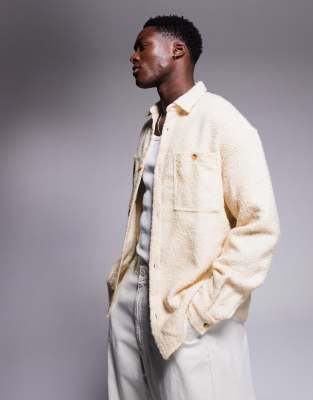 ASOS DESIGN ASOS DESIGN 90s oversized square collar textured shirt in ecru-Neutral