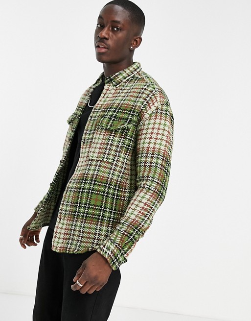 ASOS DESIGN 90s oversized textured check in green with chest pockets
