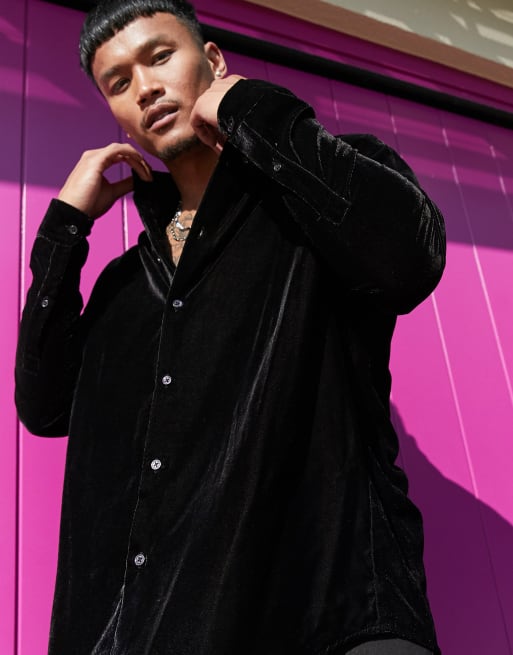 ASOS DESIGN 90s oversized velvet shirt in black