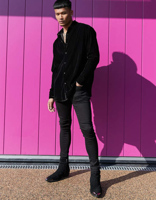 Black velvet outlet shirt outfit