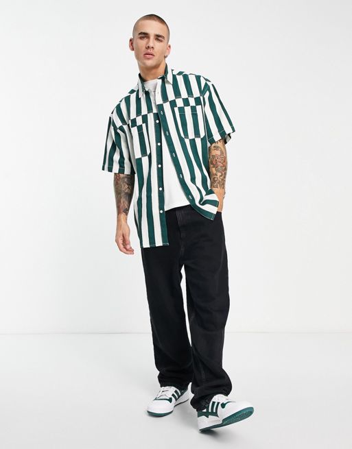 ASOS Design 90s Oversized Linen Mix Stripe Shirt in Blue