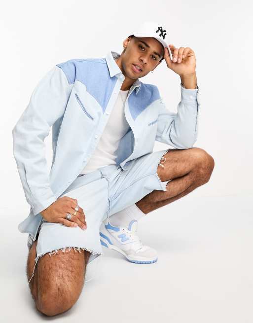 ASOS DESIGN 90s oversized western style denim shirt in light washed blue, 4 of 4