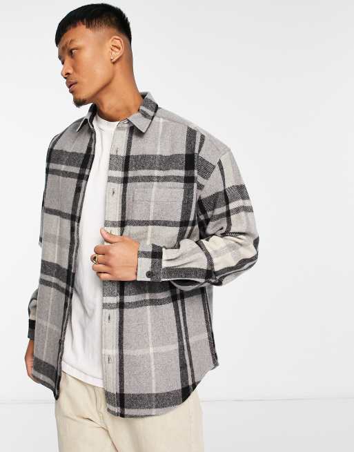 ASOS DESIGN 90s oversized wool mix check shirt in gray | ASOS