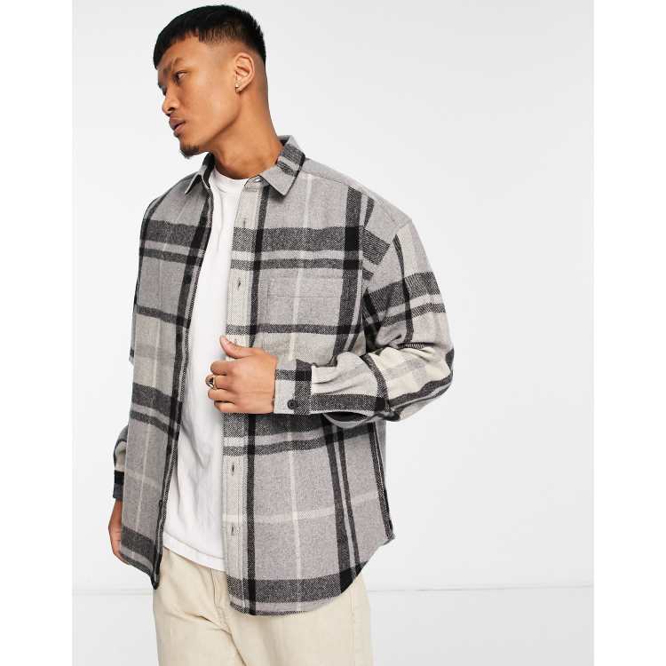 ASOS DESIGN 90s oversized wool mix check shirt in grey