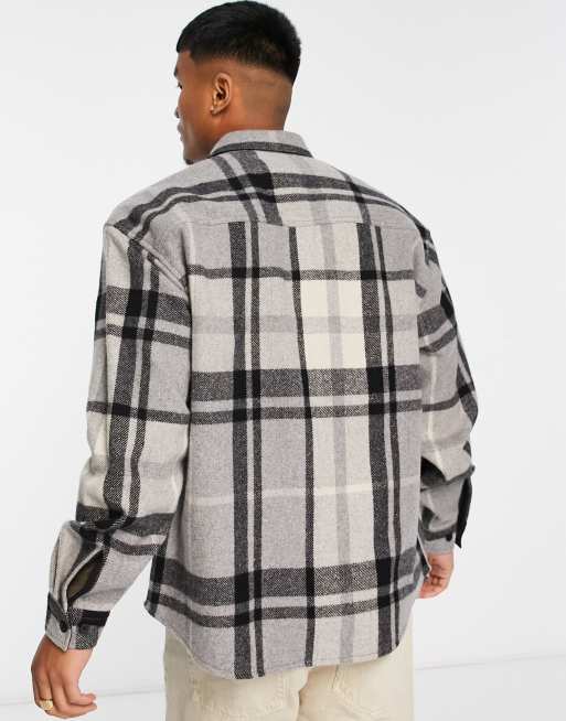 ASOS DESIGN 90s oversized wool mix check shirt in grey