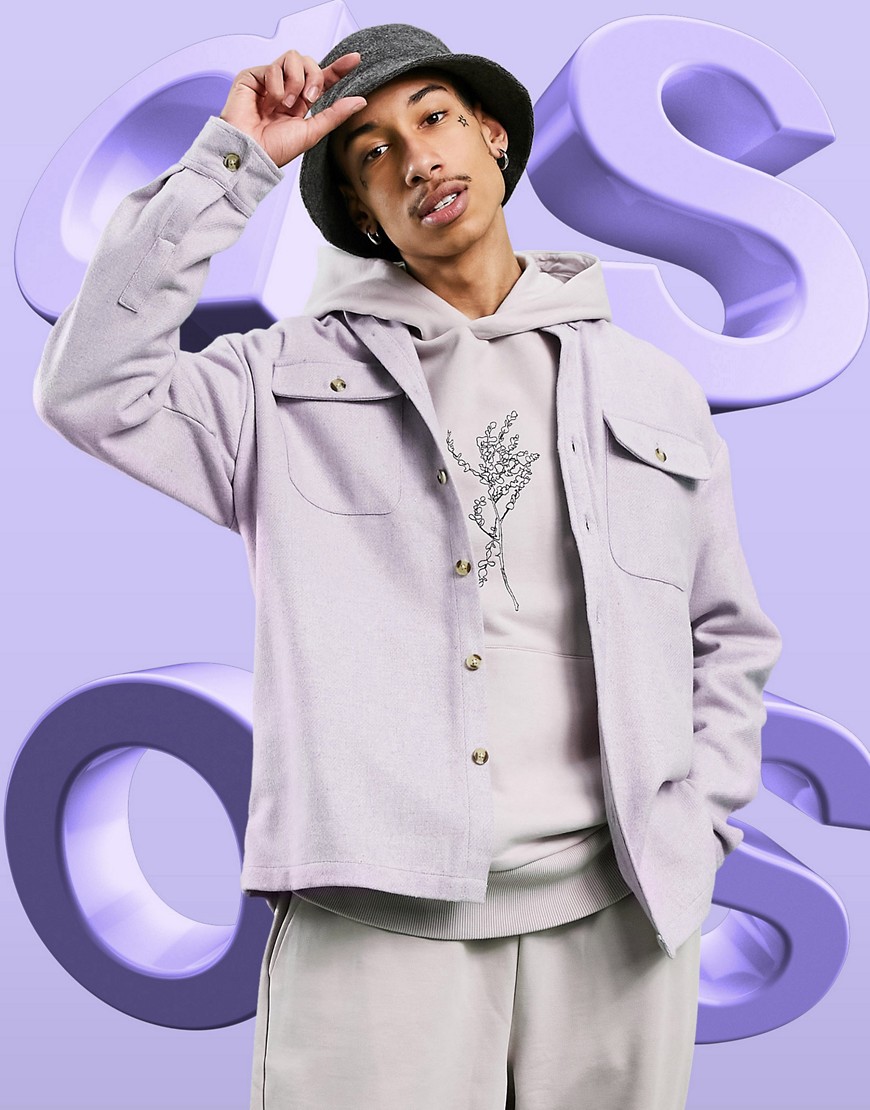 ASOS DESIGN 90s oversized wool mix shirt in lilac-Purple