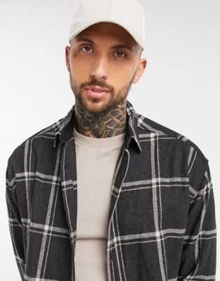 ASOS DESIGN 90s oversized wool rich shirt in black and white large scale check (20829635)