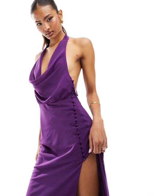 Plum Button Front Satin Plunge Bra