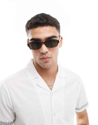 ASOS DESIGN 90's rectangle sunglasses in tort and G15 green lens-Brown