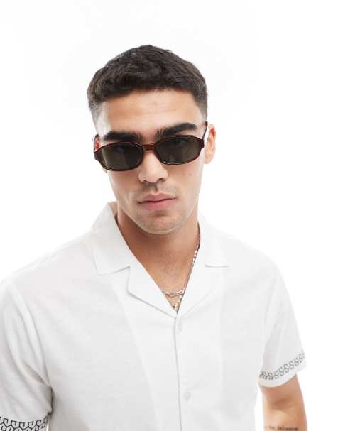 ASOS DESIGN 90's rectangle sunglasses in tort and G15 green lens - view 1