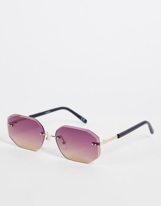 Asos Design 90s Retro Rimless Sunglasses In Purple Gradient Asos 