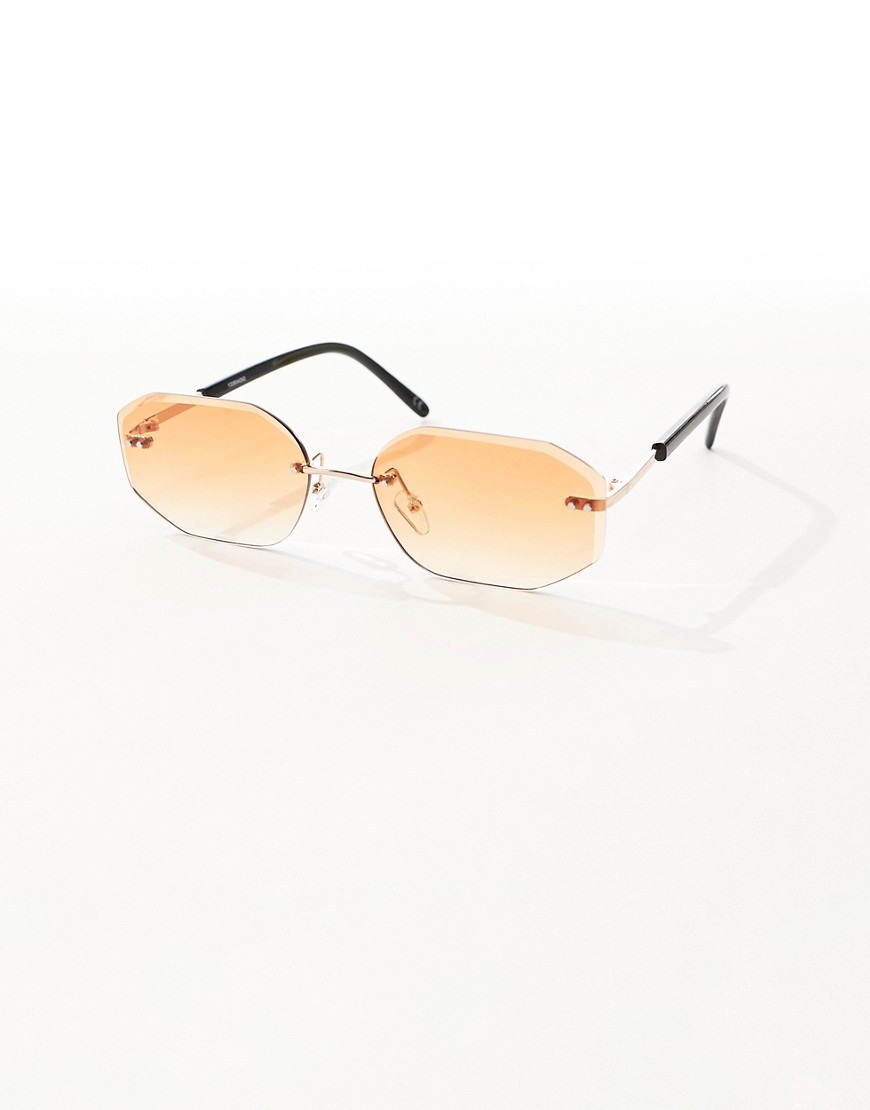 ASOS DESIGN 90s retro rimless sunglasses with orange to clear lens