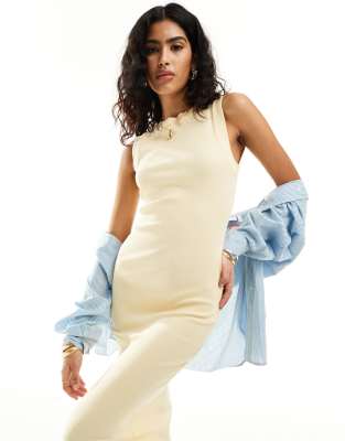 ASOS DESIGN 90s ribbed built up midi tank dress in buttermilk-No colour