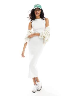 Asos Design 90s Ribbed Built Up Midi Tank Dress In White