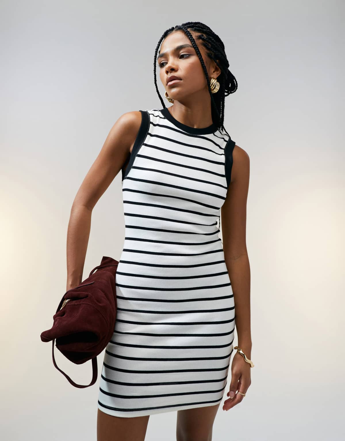 ASOS DESIGN 90s ribbed built up mini tank dress in black and white stripe print