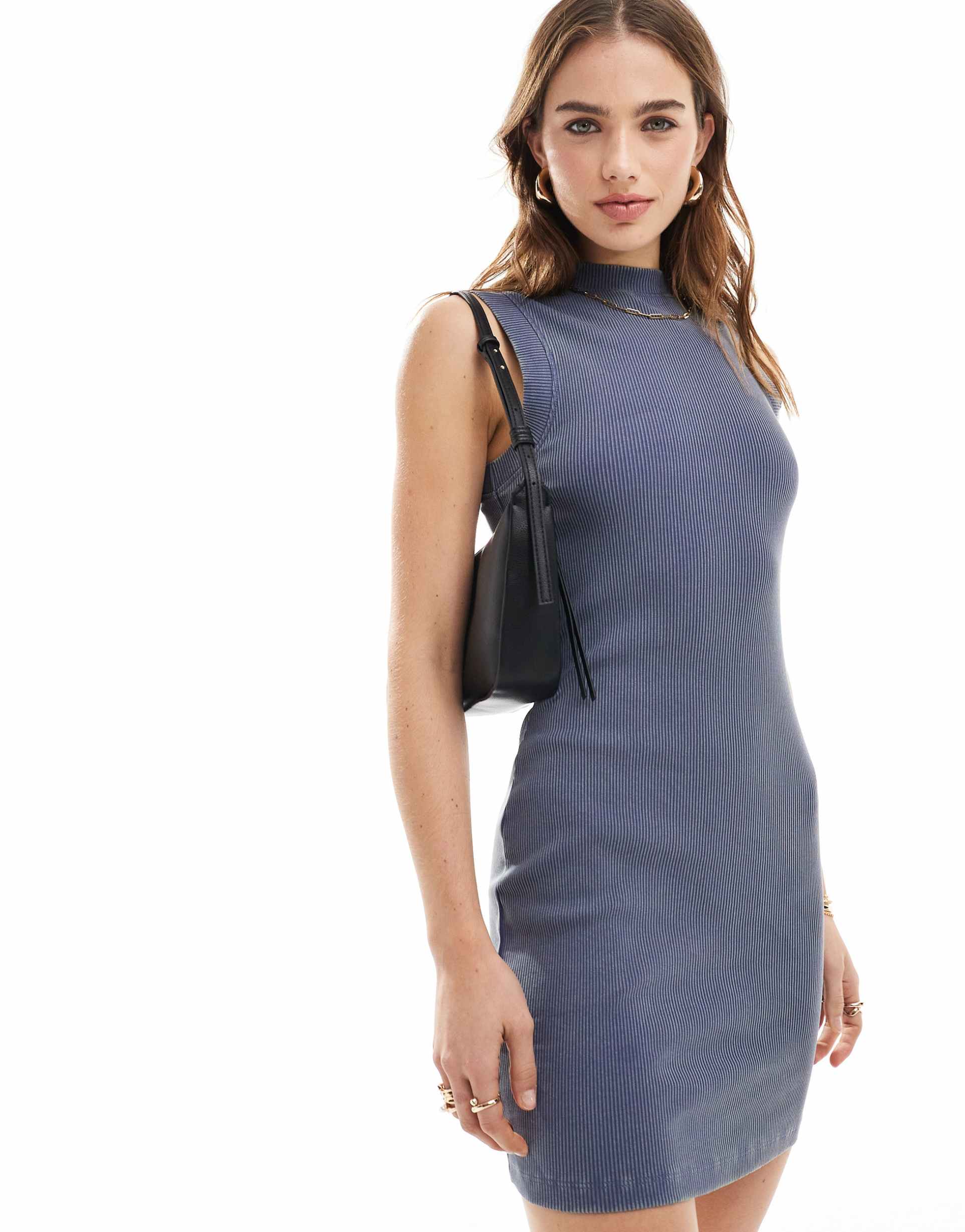 asos design 90s ribbed built up mini tank dress in denim blue wash