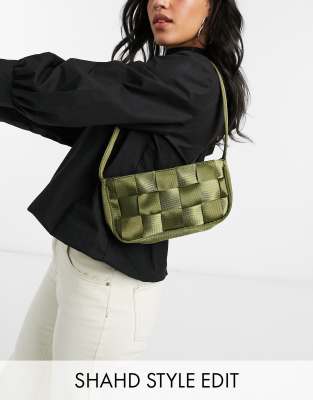 ASOS DESIGN 90s ribbon weave shoulder bag in olive green