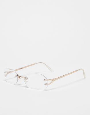 Asos Design 90's Rimless Fashion Glasses With Clear Lens