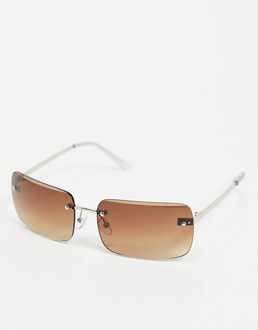 ASOS DESIGN 90s rimless mid-size square sunglasses with gradient lens in brown
