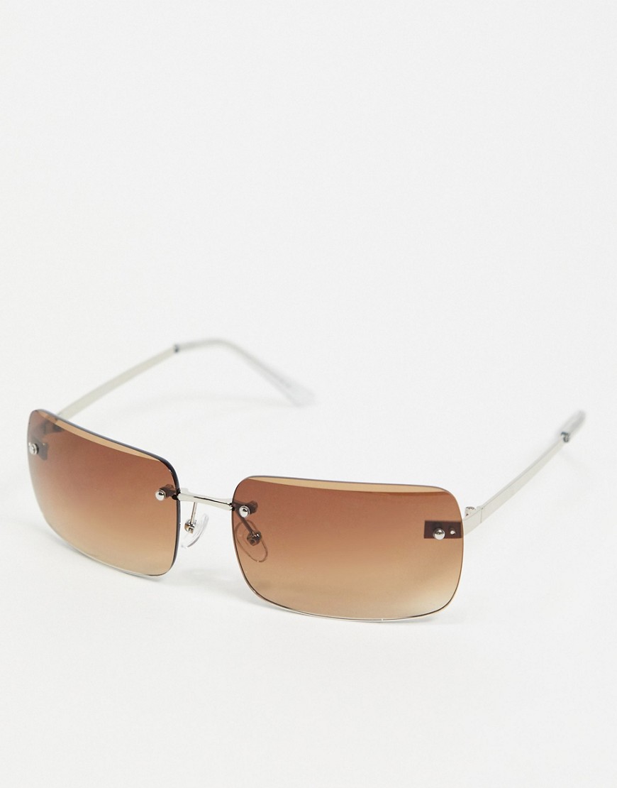 Asos Design 90s Rimless Mid-size Square Sunglasses With Gradient Lens In Brown In Multi
