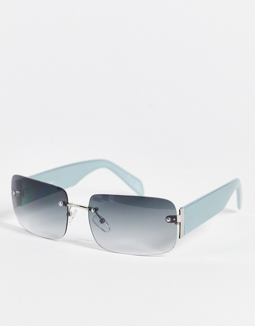 ASOS DESIGN 90s rimless mid square sunglasses with light smoke lens-Silver