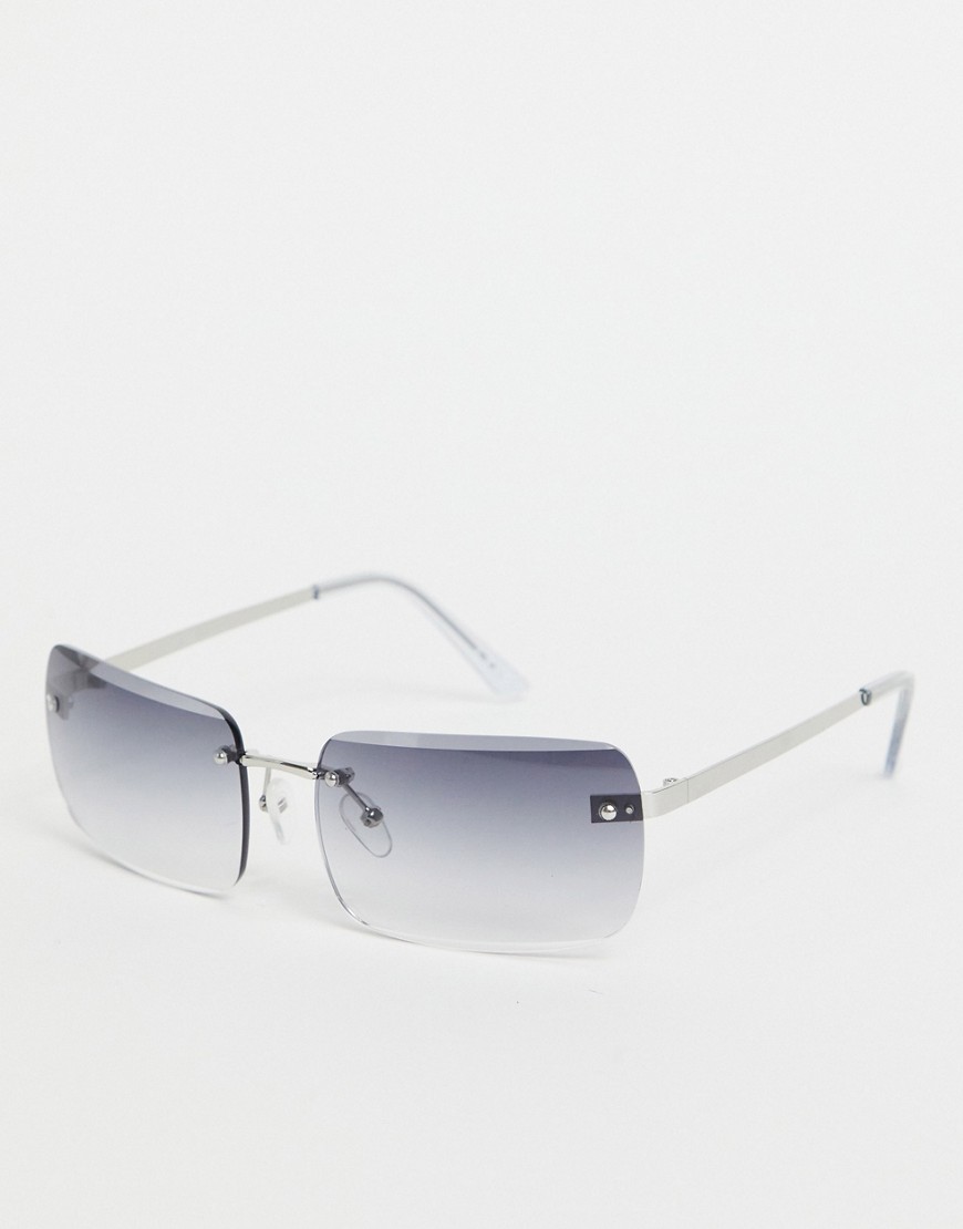 ASOS DESIGN 90's rimless mid square sunglasses with light smoke lens-Grey