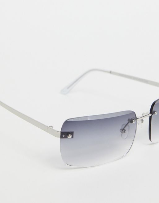 ASOS DESIGN rimless mid square sunglasses with star detail in pink lens