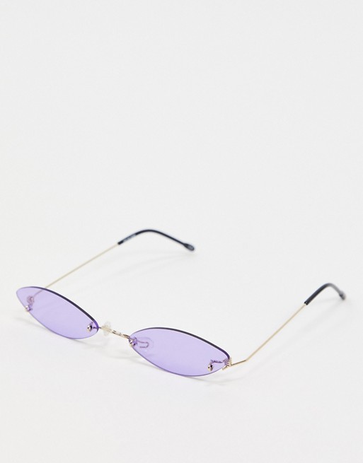 ASOS DESIGN 90s rimless oval fashion glasses in lilac