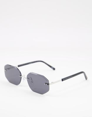 ASOS DESIGN ASOS DESIGN 90s rimless sunglasses with black lens and metal black frame