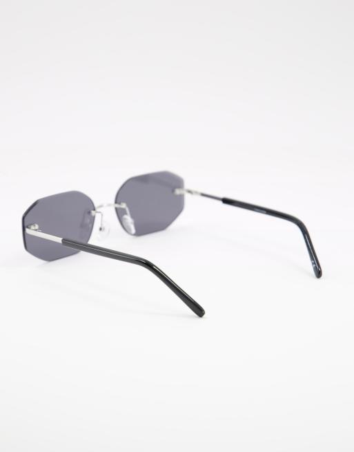 ASOS DESIGN 90s rimless sunglasses with black lens and metal black frame, 2 of 4