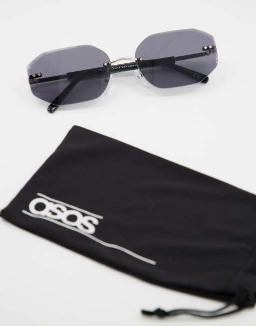 ASOS DESIGN 90s rimless sunglasses with black lens and metal black frame, 3 of 4
