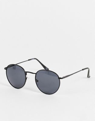 Asos Design Metal Round Sunglasses In Gunmetal With Smoke Lens - Gray In Black