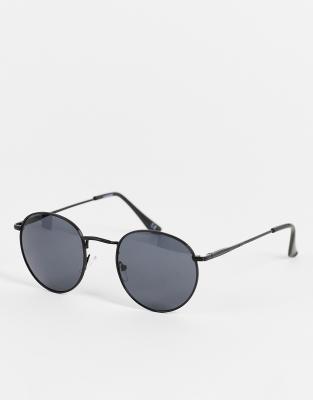 Asos Design 90s Round Metal Sunglasses With Smoke Lens In Black