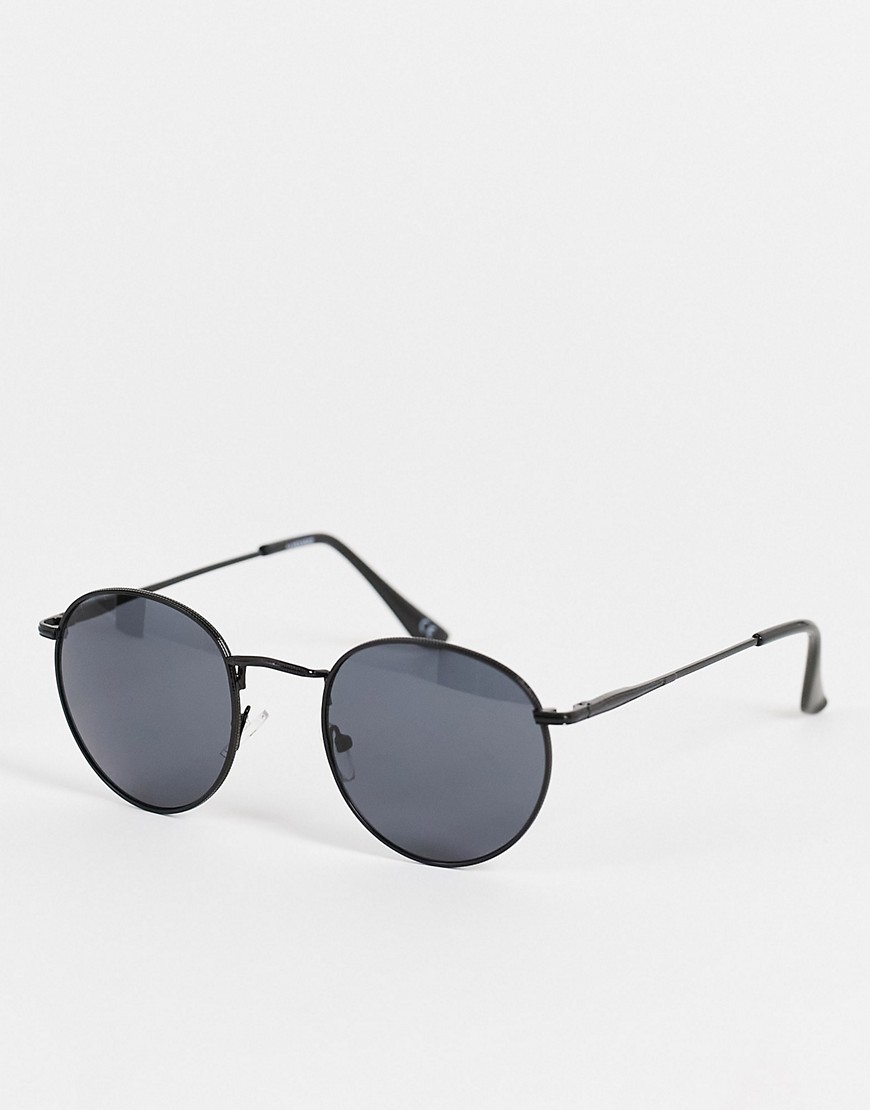 90s round metal sunglasses with smoke lens in black