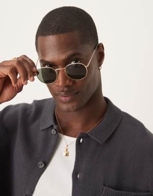 ASOS DESIGN 90s round metal sunglasses with smoke lens in gold