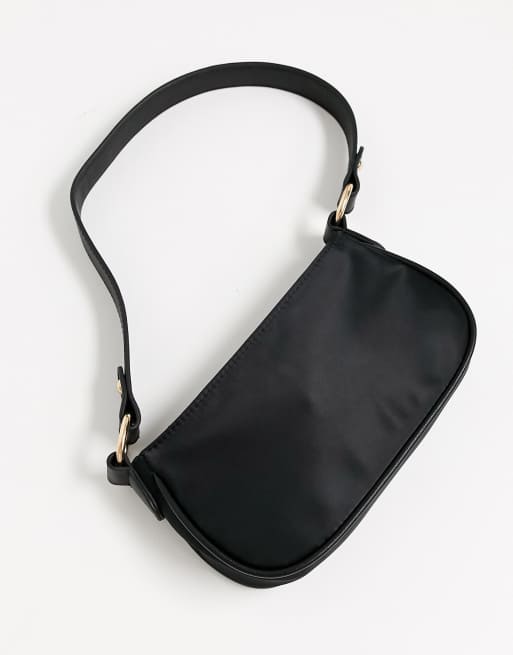 ASOS DESIGN curved 90s shoulder bag with chain strap in black