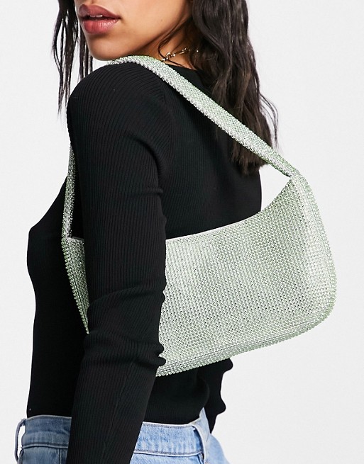 ASOS DESIGN 90s shoulder bag in green diamante
