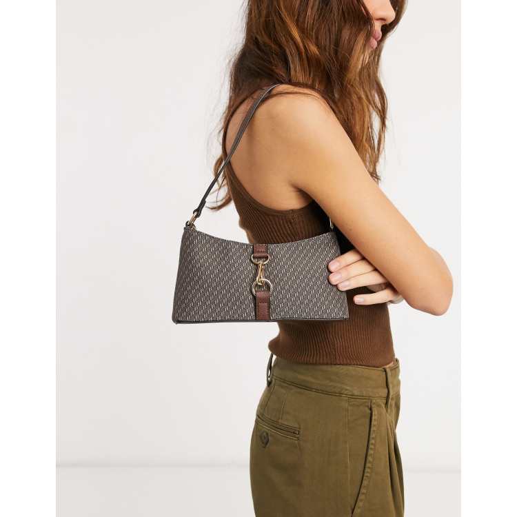 ASOS DESIGN 90s shoulder bag in monogram print with hardware clip