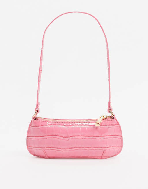 ASOS DESIGN 90s shoulder bag in pink oversized croc