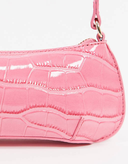 ASOS DESIGN 90s shoulder bag in pink oversized croc