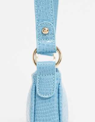 ASOS DESIGN 90s shoulder bag in powder blue croc