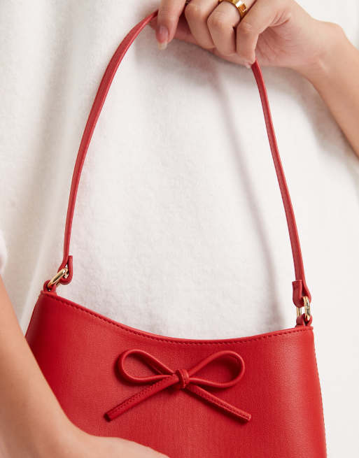 ASOS DESIGN 90s shoulder bag with bow in cherry red, 4 of 4
