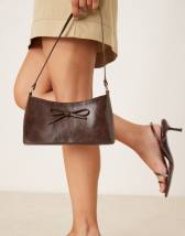ASOS DESIGN 90s shoulder bag with bow in washed chocolate