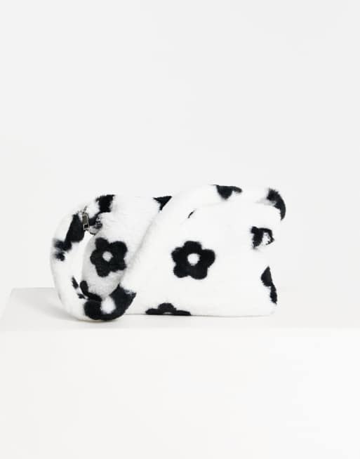 Black and white discount flower bag fluffy